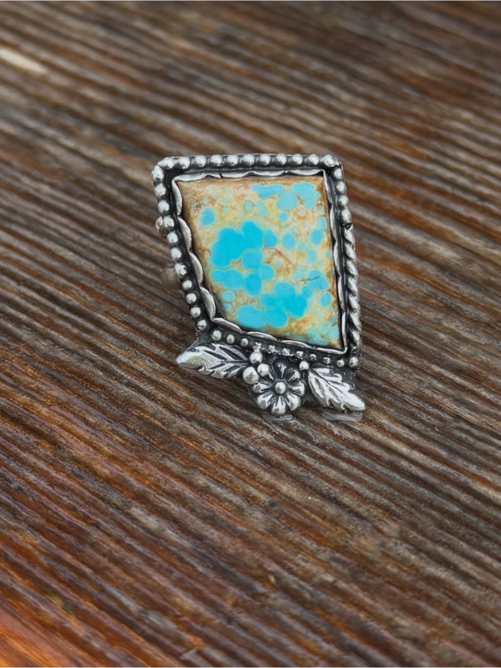 Turquoise Floral Sterling Silver Statement Ring